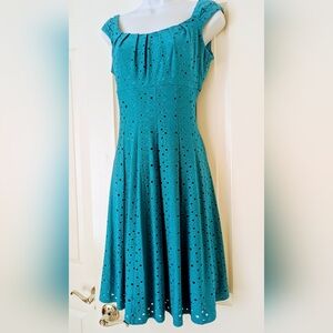 Dress Barn Signature Pleated Teal  Midi Dress